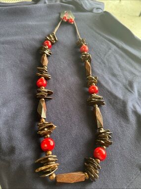 Handcrafted Red and Brown Beaded Statement Necklace